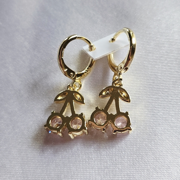Pretty Bird Gold and Pink Cherry Earrings - Picture 2 of 4